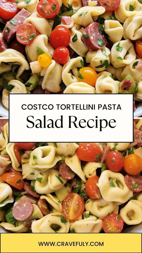 Costco Tortellini Pasta Salad Recipe – Cravefuly Costco Pasta Salad Recipe, Costco Tortellini Pasta Salad, Tortalini Salad, Costco Salad, Tortellini Pasta Salad Recipes, Pasta Veggies, Tortellini Pasta Salad, Salad Appetizer Cups, Pasta Salad Ingredients