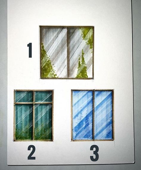 Architecture Drawing Window, Architecture Marker Rendering, Window Architecture Drawing, Marker Art Architecture, Glass Rendering Marker, Alcohol Marker Rendering Architecture, Marker Architecture Drawing, Window Rendering Marker, Window Sketch Architecture