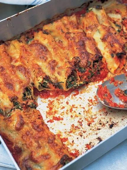 Spinach & Ricotta Cannelloni| Pasta Recipes | Jamie Oliver Recipes Spinach And Ricotta Cannelloni, Ricotta Cannelloni, Cannelloni Pasta, Pasta Spinach, Cannelloni Recipes, Spinach And Ricotta, Baked Granola, Filled Pasta, Spinach Ricotta