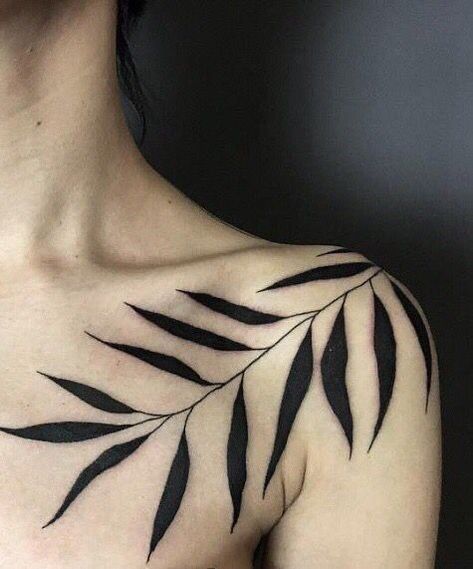 Face Tattoo Designs For Women, Shoulder Clavicle Tattoo, Dark Leaves Tattoo, Black Leaves Tattoo, Pencil Tattoo, Clavicle Tattoo, Fern Tattoo, Ear Tattoo Ideas, Muster Tattoos