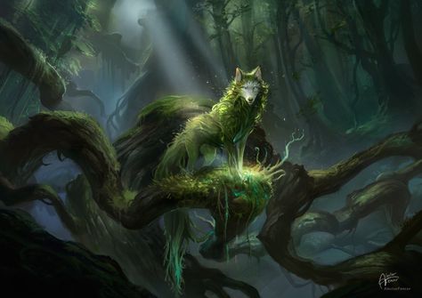 ArtStation - Whispers in the Forest, Claudya Schmidt Plant Spirit, Acrylic Painting Ideas, Fantasy Wolf, Fantasy Beasts, Forest Spirit, Fantasy Forest, Forest Creatures, Fantasy Creatures Art, Mythical Creatures Art