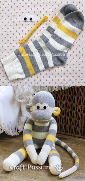 A tutorial on how to make a sock monkey! must make! http://www.craftpassion.com/2012/04/how-to-sew-sock-monkey.html/2 Joululahjat Diy, Sock Monkeys, Diy Bebe, Sock Crafts, 15 Diy, Sock Animals, Sock Monkey, Cute Socks, Fun Diy Crafts