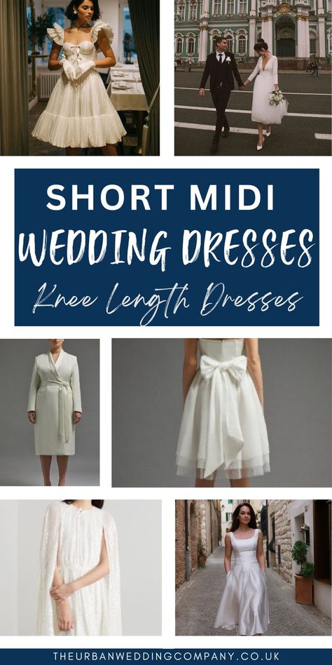 Short Knee length wedding dresses. Midi wedding dresses are a modern fun way to have a short wedding dress. Perfect for a city centre courthouse wedding dress. Elope Wedding Dress Casual, Court Wedding Dress Civil, Midi Wedding Dresses, Mid Length Wedding Dress, Courthouse Wedding Dress Short, Knee Length Wedding Dresses, City Hall Wedding Dress, Courthouse Wedding Dress, Knee Length Wedding Dress