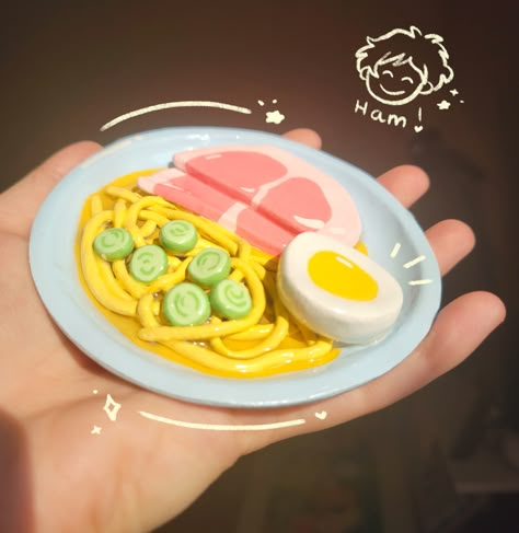 The classic ramen from studio ghibli's ponyo! ˖ ࣪⭑ Done by me :) Cute Clay Trays, One Piece Clay Art, Ponyo Clay, Ghibli Ramen, Clay Studio Ghibli, Studio Ghibli Clay, Ponyo Ramen, Clay Trays, Ghibli Ponyo