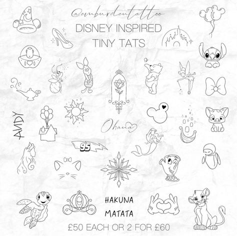 Punny Tattoos Ideas, Subtle Disney Princess Tattoos, Groot Minimalist Tattoo, Small Dainty Disney Tattoos, Minimal Mickey Tattoo, Mario Super Star Tattoo, Small Carousel Tattoo, Basic Disney Tattoos, Disney Sticker Sleeve Tattoo