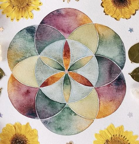 Sacred Geometry Painting, Mandala Watercolor Painting, Watercolor Mandala Art, Watercolour Mandala, Mandala Watercolor, Watercolor Mandala, Easy Mandala Drawing, Quality Tattoo, Mandala Art Therapy