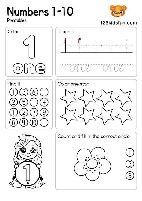 Number 1 Worksheet Kindergarten, Number Worksheets For Preschool, Preschool Number Worksheets, Fun Apps, Worksheet Preschool, Fun Worksheets For Kids, Free Printable Numbers, Homeschool Preschool Activities, Study Cards