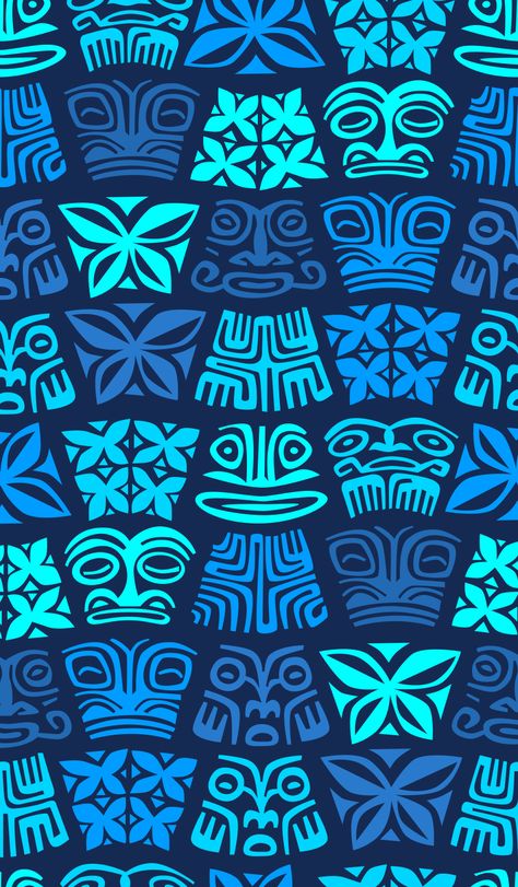 Tiki Pattern - vector edit from found pattern; turned it BLUE Tiki Pattern, Sea Pattern, Tiki Art, Purple Background, Pattern Vector, Purple Backgrounds, Blue Waves, Turn Ons, Halloween