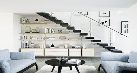 Living Room Under Stairs, Manly Living Room, Smart Storage Ideas, Open Space Living Room, Open Stairs, Wardrobe Systems, Staircase Storage, Open Staircase, Real Homes