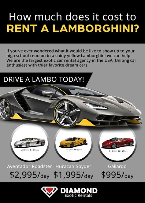 How much does it cost to rent a Lamborghini? Call 1(888)406-2099 We offer 75 Miles for free with every rental. View Lamborghini rental price list and cost info. Tata Motors Cars, Lamborghini Price, New York Images, Royce Car, Luxury Car Brands, Luxury Car Interior, Custom Cafe Racer, Super Sport Cars, Lamborghini Cars