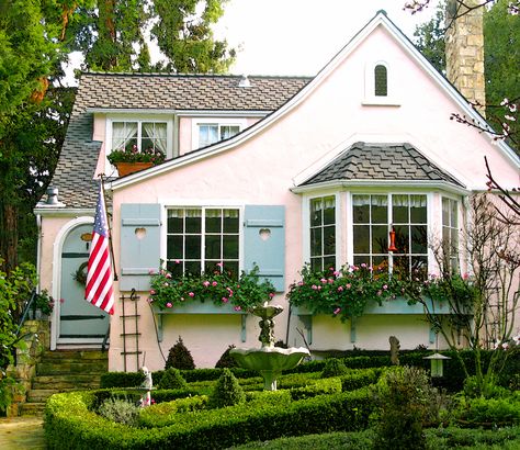 Ten Winkel Cottage, ca. 1925, Carmel-By-The-Sea, California Storybook House, Cute Cottages, Cottages And Bungalows, Fairytale Cottage, Carmel By The Sea, Pink House, Cabins And Cottages, Little Cottage, Pink Houses