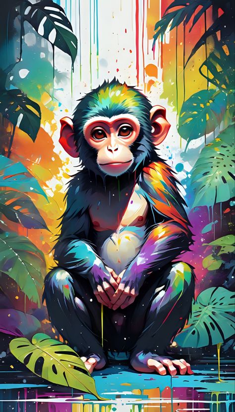 Monkey Portrait Cute Monkey Painting, Pchum Ben, Monkey Painting, Monkey Drawing, Lucky Sign, Wildlife Painting, Pop Art Artists, Buddha Art Drawing, Abstract Animal Art