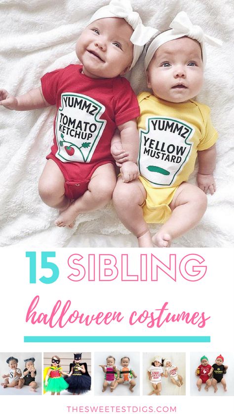 Sibling halloween costume ideas. Dress up brothers and sisters in these cute matching outftis! Halloween Costumes For Brothers, Brother Sister Halloween Costumes, Sister Halloween Costumes, Sibling Halloween Costumes, Twin Costumes, Sibling Costume, Twin Halloween, Twin Halloween Costumes, Matching Halloween Costumes