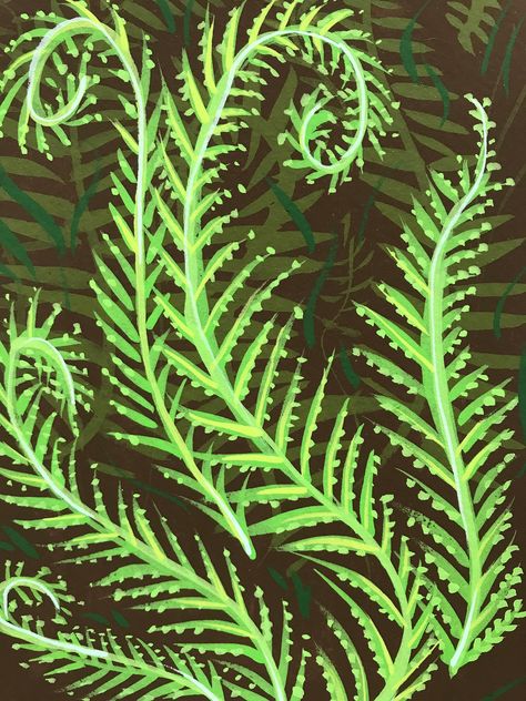 Ferns Painted On Walls, Fern Painting Acrylic Simple, How To Paint Ferns Acrylic, Plants Paintings, Dresser Painting, Nature Dance, Woodland Trail, Fern Images, Spot Painting