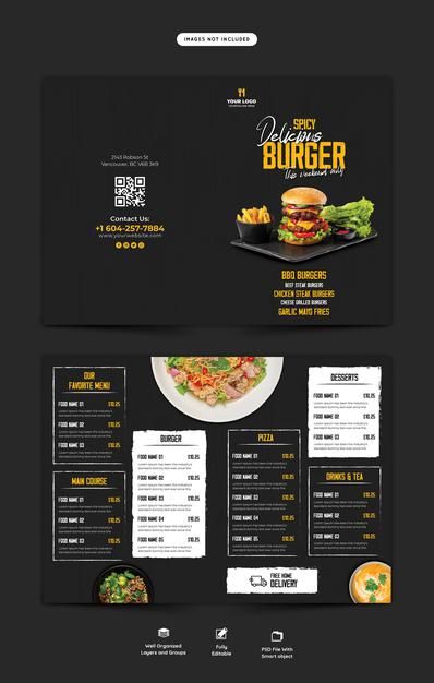 Burger Brochure, Burger Menu Design, Food Brochure, Burger Delivery, Restaurant Brochures, Spicy Burger, Brochure Food, Menu Maker, Amazing Burger