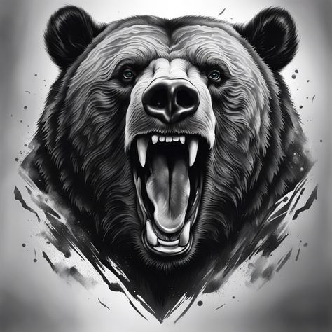 Bear Roaring Tattoo, Bear Sketches, Bear Roaring, Grizzly Bear Tattoos, Animals Reference, Bear Sketch, Bear Tattoos, Bear Tattoo, Bear Pictures