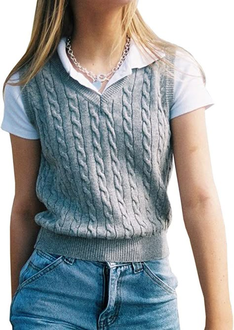 Sleeveless Sweater Vest Outfit, Preppy Jumper, Sweater Vest Outfit Women, Vest Outfit Women, Sweater Vest Outfit, Vest Outfit, Sleeveless Sweater Vest, Vest Outfits, 가을 패션