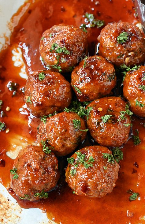 Fire Cracker Chicken Meatballs, Spicy Chicken Balls, Barbecue Chicken Meatballs, Thai Chili Meatballs Crockpot, Firecracker Turkey Meatballs, Sweet Thai Chili Meatballs, Fireball Meatballs, Spicy Meatball Recipes, Spicy Bbq Meatballs