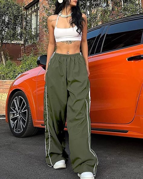 Women Y2K Baggy Track Pants Elastic Waist Wide Leg Parachute Pants Jogger Sweatpants Pants Baggy Track Pants, Pants Jogger, Tracksuit Pants, Women Y2k, Pants Elastic Waist, Y2k Baggy, Jogger Sweatpants, Fit Inspo, Fitness Inspo