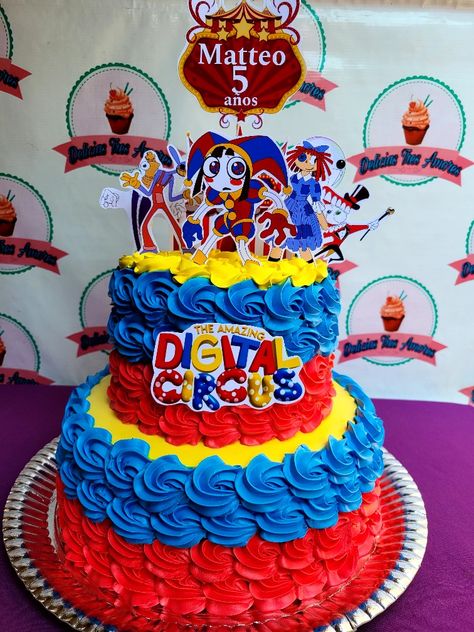 Amazing Digital Circus Cake, Amazing Digital Circus Birthday, Digital Circus Cake, Circus Birthday Cake, Circus Theme Cakes, Circus Cakes, Circus Cake, Colorful Desserts