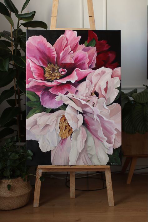 Floral Paintings On Canvas, Acrylic Flower Painting, Peony Painting, Photo To Art, Small Canvas Paintings, Flower Art Drawing, Flower Painting Canvas, Painting Canvases, Canvas Painting Designs