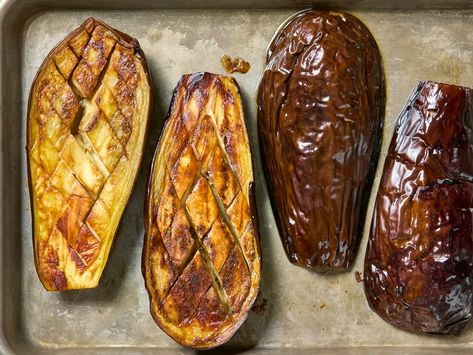 Oven Roasted Eggplant (Easiest Method) | The Kitchn Roasted Eggplant Halves, Whole Roasted Eggplant Oven, Roast Eggplant In Oven, Oven Roasted Eggplant Recipes, Roasted Eggplant Oven, Whole Roasted Eggplant, Oven Eggplant, Eggplant In Oven, Eggplant Oven