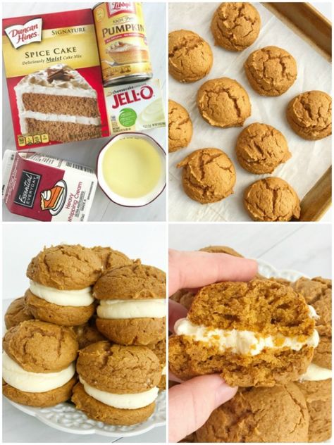 Whipped Cheesecake, Easy Whoopie Pie, Cake Mix Whoopie Pies, Pumpkin Cheesecake Cookies, Soft Pumpkin Cookies, Pumpkin Whoopie Pies, Pumpkin Treats, Baking Treats, Cookie Platter