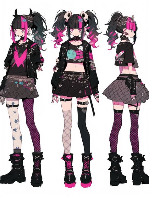 Punk art to save to your art board. #punkart #artboard . #Croquis #Anime_Emo_Outfits_Drawing #Punk_Anime_Characters #Anime_Goth_Clothes Edgy Pink Outfits Drawing, Punk Fashion Drawing, Scene Character Design, Punk Anime Female, Punk Outfits For Women, Goth Character Design, Punk Oc, Punk Character Design, Drawn Outfits