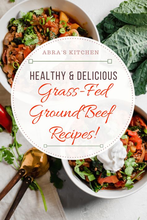 Read on for healthy and delicious recipes using grass-fed ground beef, and to learn more about why grass-fed beef is superior to conventional beef. Lean Beef Recipes, Grass Fed Beef Recipes, Almond Flour Chocolate Chip, Almond Flour Chocolate Chip Cookies, Grass Fed Steak, Skillet Dinner Recipes, Healthy Ground Beef, Ground Beef Recipes Healthy, Hearty Dinner Recipes