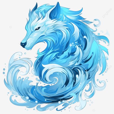 a cartoon illustration of a water elemental wolf ai generative friendly red hat png Elemental Wolf, Water Wolf, Bar Painting, Ice Elemental, Wolf Png, Water Elemental, Hat Png, Transparent Image, Design Textile