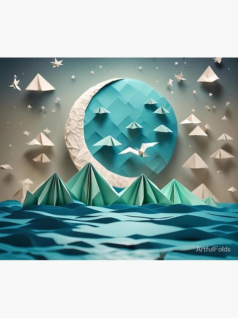 "Origami Art - Starry Seas: Moonlit Night Over the Ocean" Pet Blanket for Sale by ArtfulFolds | Redbubble Moonlit Night, Pet Blanket, Origami Art, Night Art, Stars At Night, Blankets For Sale, The Ocean, The Sky, Aurora