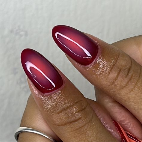 on her natural nails 🔥🐅🌼🍑 - - - #buildergel #gelnails #nailart #nailsnailsnails #nailsofinstagram Gel Manicure Designs Almond, Red Aura Nails With Gold, Aura Nails Christmas, Unique Nails Design, Aura Christmas Nails, Cute Nails Not Acrylic, Red And Pink Aura Nails, Christmas Aura Nails, Red Hair Nails