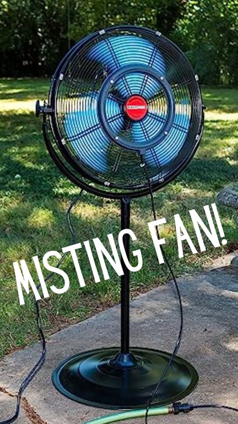 Keep cool in the back yard with a 20” Tilting Pedestal Misting Fan. Perfect for Patios - this fan with mist will make outside more enjoyable this summer. Love it! Misters For Patio, Diy Misting Fan, Patio Misting System, Outdoor Misting Fan, Portable Mini Fan, Misting Fan, Industrial Fan, Summer Bash, House Fan