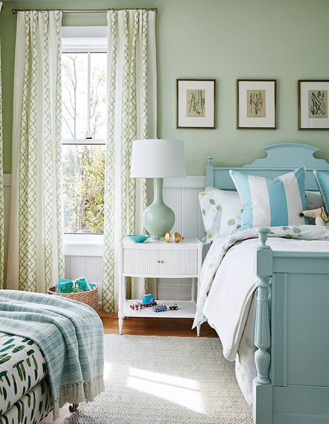 Light Green Bedrooms, Mint Green Bedroom, Mint Green Rooms, Green Bedroom Walls, Green Bedroom Design, Light Green Walls, Mint Green Walls, Sarah Richardson, Green Bedroom