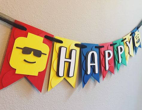 Lego Happy Birthday Banner, Lego Themed Birthday Party Decoration, Lego Party Banner, Lego Birthday Party Decorations, Lego Birthday Banner, Lego Banner, Lego Themed Birthday Party, Lego Party Decorations, Tinkerbell Party Theme