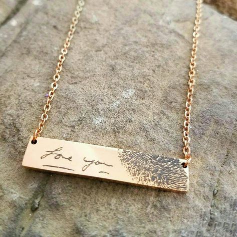 Fingerprint and Handwriting Bar Necklace Infinity Necklace Gold, Fingerprint Necklace, Engraved Bar Necklace, Handwriting Necklace, Handwriting Jewelry, Signature Necklace, Monogram Pendant, Silver Bar Necklace, Fingerprint Jewelry