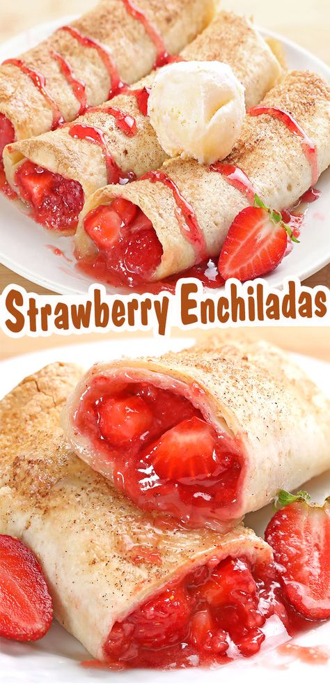 Strawberry Pie Enchiladas - Sugar Apron Strawberry Pie Enchiladas, Peach Pie Enchiladas, Fruit Enchiladas Desserts, Desert Enchiladas, Dessert Enchiladas Pie Fillings, Recipe Using Canned Strawberry Pie Filling, Recipes Using Can Strawberry Pie Filling, Strawberry Enchiladas, Can Strawberry Pie Filling Recipe