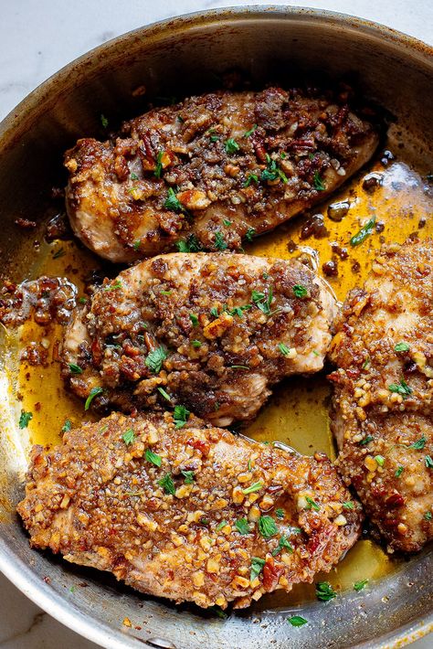 Pecan-Crusted Chicken With Honey & Garlic Honey Pecan Chicken, Chicken With Honey, Honey And Garlic, Pecan Crusted Chicken, Pecan Chicken, With Mashed Potatoes, Roasted Pecans, Oven Chicken, Pecan Recipes