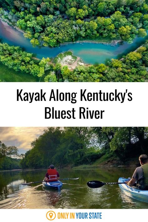 The best place to kayak in Kentucky, the beautiful Blueway On The Green is a colorful river that belongs on your bucket list. Paddle past hidden waterfalls and more! Red River Gorge Kentucky Kayaking, Kentucky Hiking, Red River Gorge Kentucky, Kentucky Vacation, White Water Kayak, Cumberland Gap, River Kayaking, Kayaking Tips, Kentucky Travel