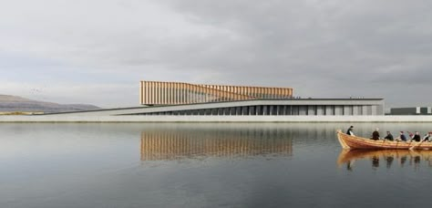 The Danish architectural firm Henning Larsen has announced plans for a Viking ship-inspired ferry terminal and shipping organization offices in Torshavn, built from a combination of concrete and timber. The ferry terminal in the Faroese capital of Torshavn is designed with a concrete foundation meant to mimic the hand-built coastal pathways generally on the smaller […] The post Henning Larsen Unveils New Ferry Terminal Design Honoring Faroese Fishing Boats appeared first on Arch2O.com. Ship Inspired Architecture, Henning Larsen Architecture, Ferry Terminal Architecture, Water Architecture Design, Port Architecture, Curve Architecture, Walden House, Arc Architecture, Outdoor Ramp