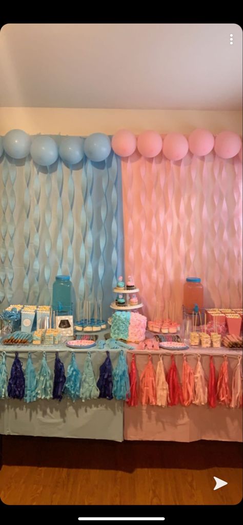 Basic Gender Reveal Ideas, Gender Reveal Candy Table, Gender Reveal Candy, Candy Business, Auntie Era, Gender Reveal Party Theme, Budget Party, Kitchen Set Up, Baby Rag Quilts