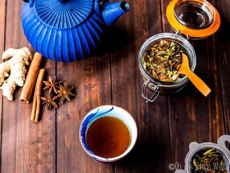 How to Make Chai Tea From Scratch (In Bulk) - Oh, The Things We'll Make! Make Chai Tea, Blue Kettle, Paleo Granola Bars, Gingerbread Soap, Tea Recipes Loose Leaf, Homemade Boba, Pantry Basics, Tomato Powder, Chai Tea Recipe