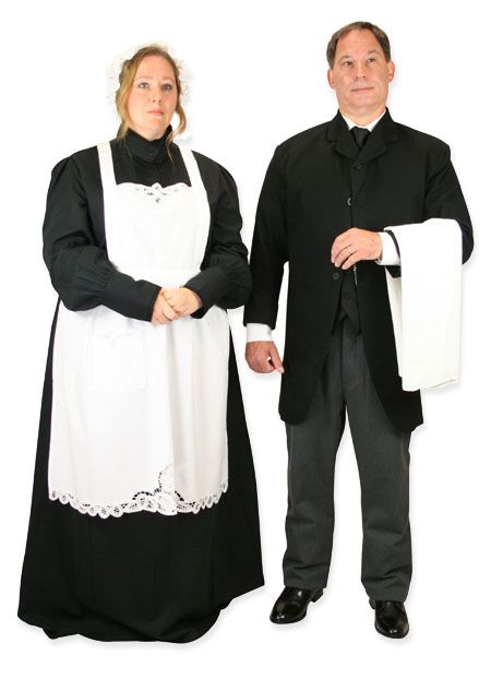 Maid and Butler Outfit Maid And Butler Costume, Maid And Butler Costume Halloween, Vintage Outfits 1930s, French Maid Couple Costume, 1900 Maid Outfit, Classical Maid Outfit, 1950s Butler, Butler Costume, Butler Outfit