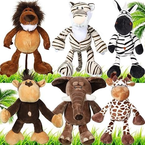 Amazon.com: Zhanmai 6 Pieces Safari Stuffed Animals Plush Jungle Animal Toys Set for Boys Girls, Lion Elephant Zebra Giraffe Tiger Monkey for Animal Themed Parties Student Award Christmas(Novel Style) : Toys & Games Weighted Animals, Alligator Turtle, Christmas Novel, Jungle Balloons, Imaginary Play, Cute Lion, Jungle Animal, Teddy Bear Stuffed Animal, Animal Toys