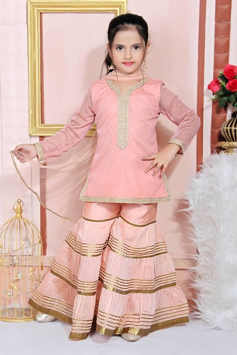 Pink embroidered net kids salwar suits - NIKHAAR - 3338436 Desi Suits, Birthday Pokemon, Kurti Sleeves, Ethnic Dresses, India Clothes, Light Pink Tops, Kids Lehenga, Salwar Kameez Online, Kids Designer Dresses