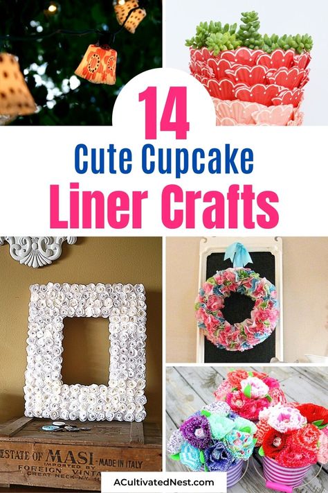 14 Cute Cupcake Liner Crafts- Cupcake liners are inexpensive, cute, come in a variety of designs and are great for crafting! Get inspired with these cupcake liner crafts! | #upcycle #crafts #diyProjects #upcycling #ACultivatedNest Crafts With Cupcake Liners, Mosaic Tiles Diy, Cupcake Liner Crafts, Easy Mosaic, Upcycle Crafts, Crafts Storage, Arts And Crafts Storage, Mosaic Flower Pots, Cute Cupcake