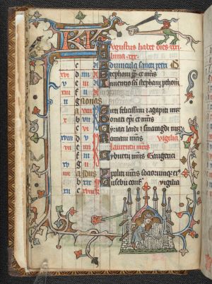 From Medieval Manuscripts Blog : August begins with an intriguing pair of hybrid figures stationed at the top of the page: a two-legged... Library Work, February Calendar, Medieval Books, Beginning Of Spring, Book Of Hours, The Calendar, Medieval Manuscript, Medieval Period, Calendar Pages