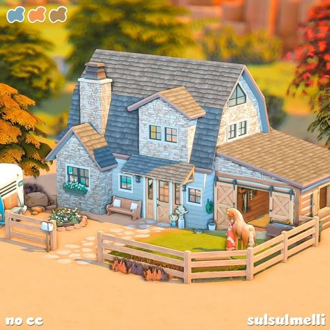 Sims 4 Ranch House, Small Ranch House, Brindleton Bay, Sims 4 Houses Layout, Aesthetic Paintings, Tiny Horses, Sims Houses, Sims Builds, Sims 4 House Plans