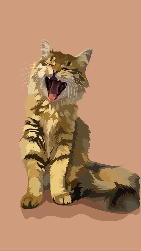 Drawing by Paw Artist. Siberian Cat drawing. Digital Cat Drawing, Procreate Animal Drawing, Paw Illustration, Cartoon Cat Drawing, Royal Pet Portrait, Cat Yawning, Pet Illustration, Procreate Ipad Art, Cute Animal Illustration