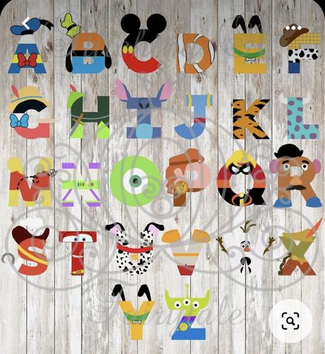 Disney Character Letters, Letter Painting Ideas Wooden Disney, Character Alphabet Letters, U Alphabet Design, Painted Alphabet Letters, Disney Alphabet Letters, Disney Characters Letters, Disney Letters Alphabet, Cartoon Alphabet Letters